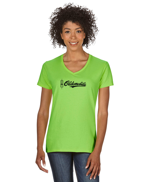 Oldsmobile Script Ladies Short sleeve V-neck Gildan T-shirt