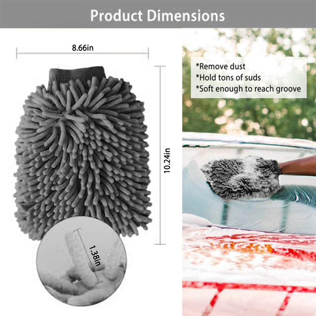 WASH&WHIPS Microfiber Chenille Car Cleaning Mitt - 2pk